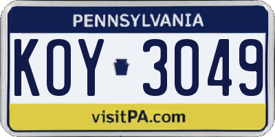 PA license plate KOY3049
