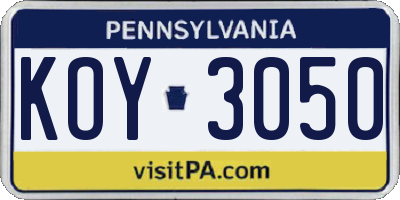PA license plate KOY3050