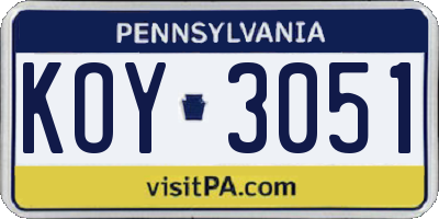PA license plate KOY3051