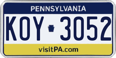 PA license plate KOY3052