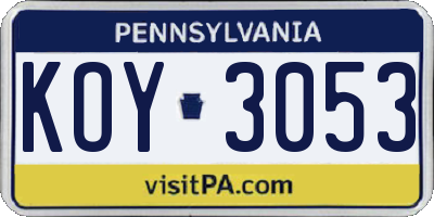 PA license plate KOY3053
