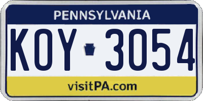 PA license plate KOY3054
