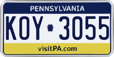 PA license plate KOY3055
