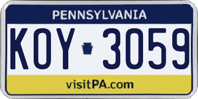 PA license plate KOY3059