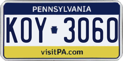 PA license plate KOY3060