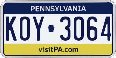 PA license plate KOY3064