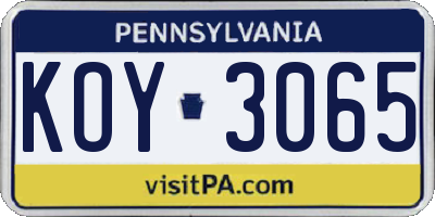 PA license plate KOY3065