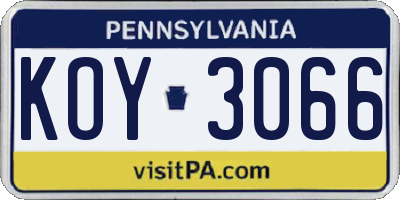 PA license plate KOY3066