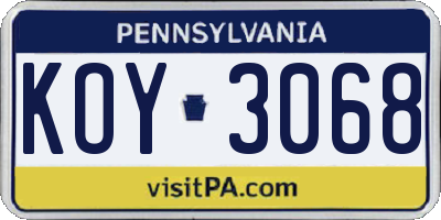 PA license plate KOY3068