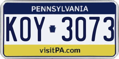 PA license plate KOY3073