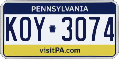 PA license plate KOY3074