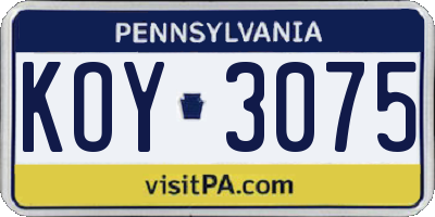 PA license plate KOY3075