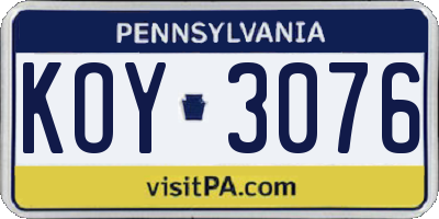 PA license plate KOY3076