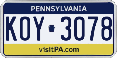 PA license plate KOY3078
