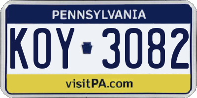 PA license plate KOY3082