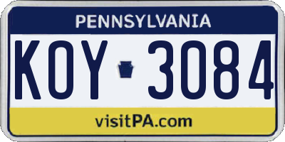 PA license plate KOY3084