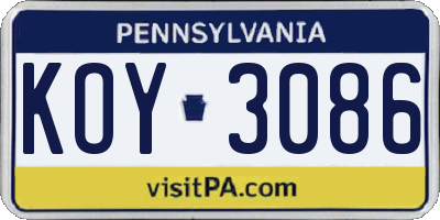 PA license plate KOY3086