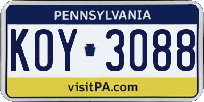 PA license plate KOY3088