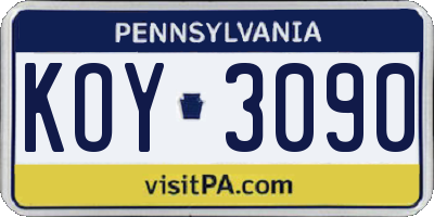 PA license plate KOY3090