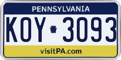 PA license plate KOY3093