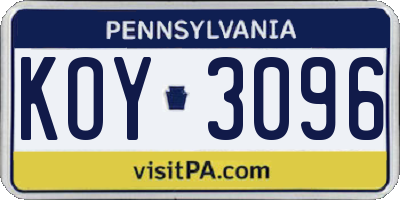 PA license plate KOY3096