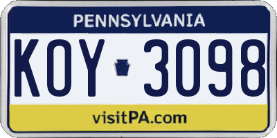 PA license plate KOY3098