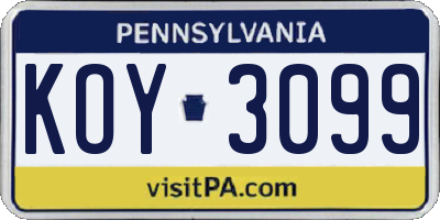 PA license plate KOY3099
