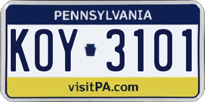 PA license plate KOY3101