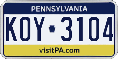 PA license plate KOY3104