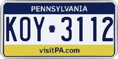 PA license plate KOY3112