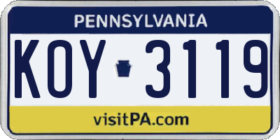 PA license plate KOY3119