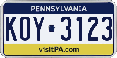PA license plate KOY3123