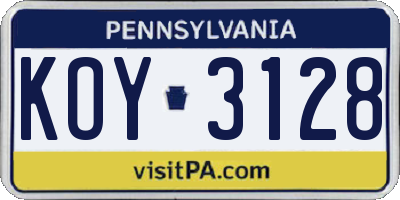 PA license plate KOY3128