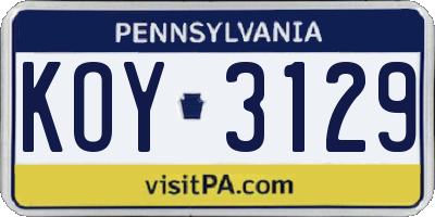 PA license plate KOY3129