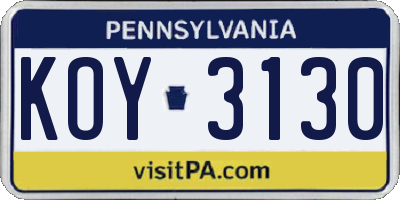 PA license plate KOY3130