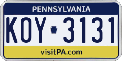 PA license plate KOY3131