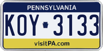 PA license plate KOY3133