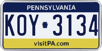 PA license plate KOY3134