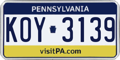 PA license plate KOY3139