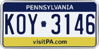 PA license plate KOY3146