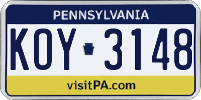PA license plate KOY3148