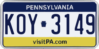 PA license plate KOY3149