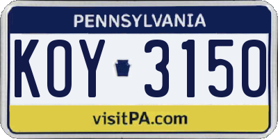 PA license plate KOY3150