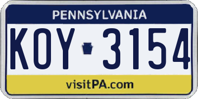 PA license plate KOY3154