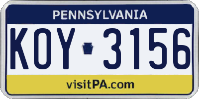 PA license plate KOY3156