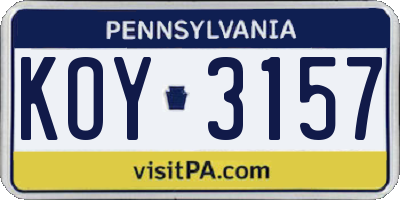 PA license plate KOY3157