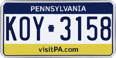 PA license plate KOY3158