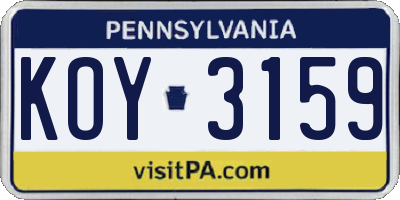 PA license plate KOY3159