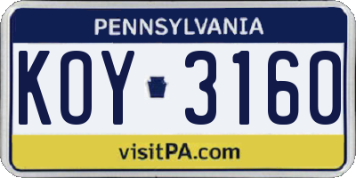 PA license plate KOY3160