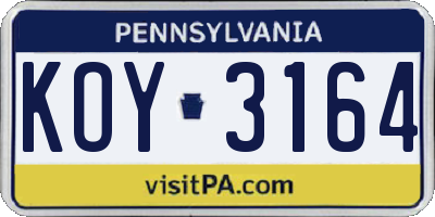 PA license plate KOY3164